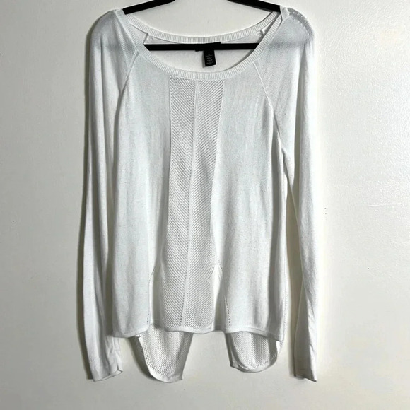 White House Black Market White Sweater w/ Mesh Detail & Butterfly Back Size M - Picture 1 of 10